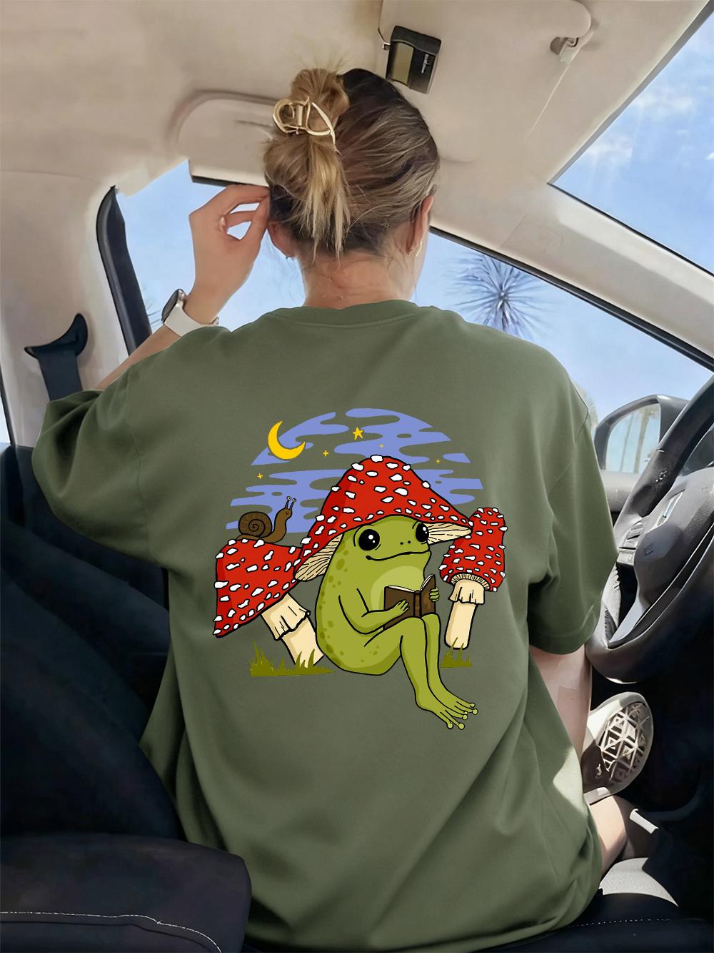 

Frog Mushroom Prints TShirt Womens Summer AllMatch T Shirts ONeck Soft Short Sleeve Tops Casual Comfortable Woman Clothes S