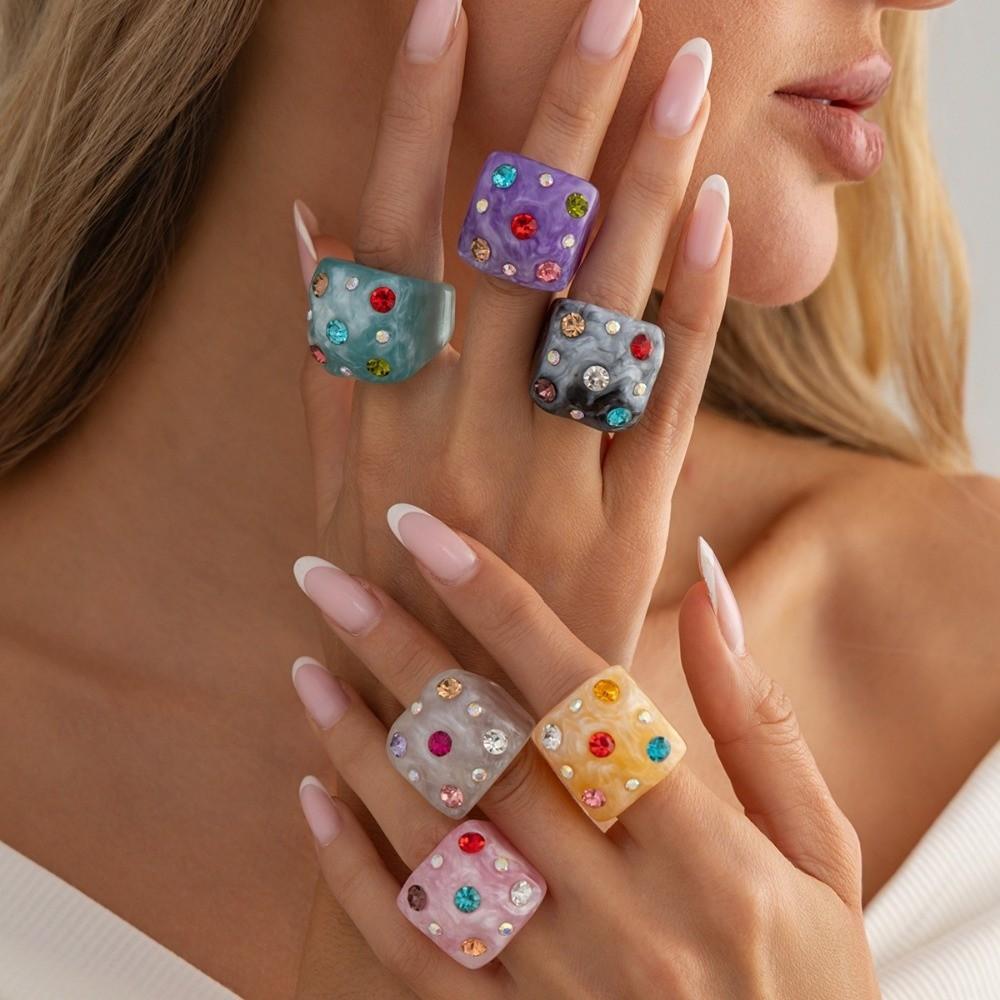 Square Shape Resin Finger Rings Resin Irregular Geometric Rings Square Ring Valentine's Day