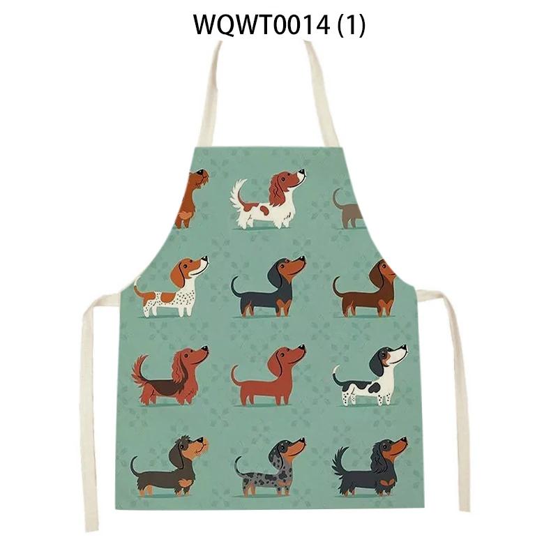 Animal Cartoon Dogs Printed Kitchen Aprons for Women Men Household Cleaning Pinafore Baking Accessories Linen Cooking Aprons