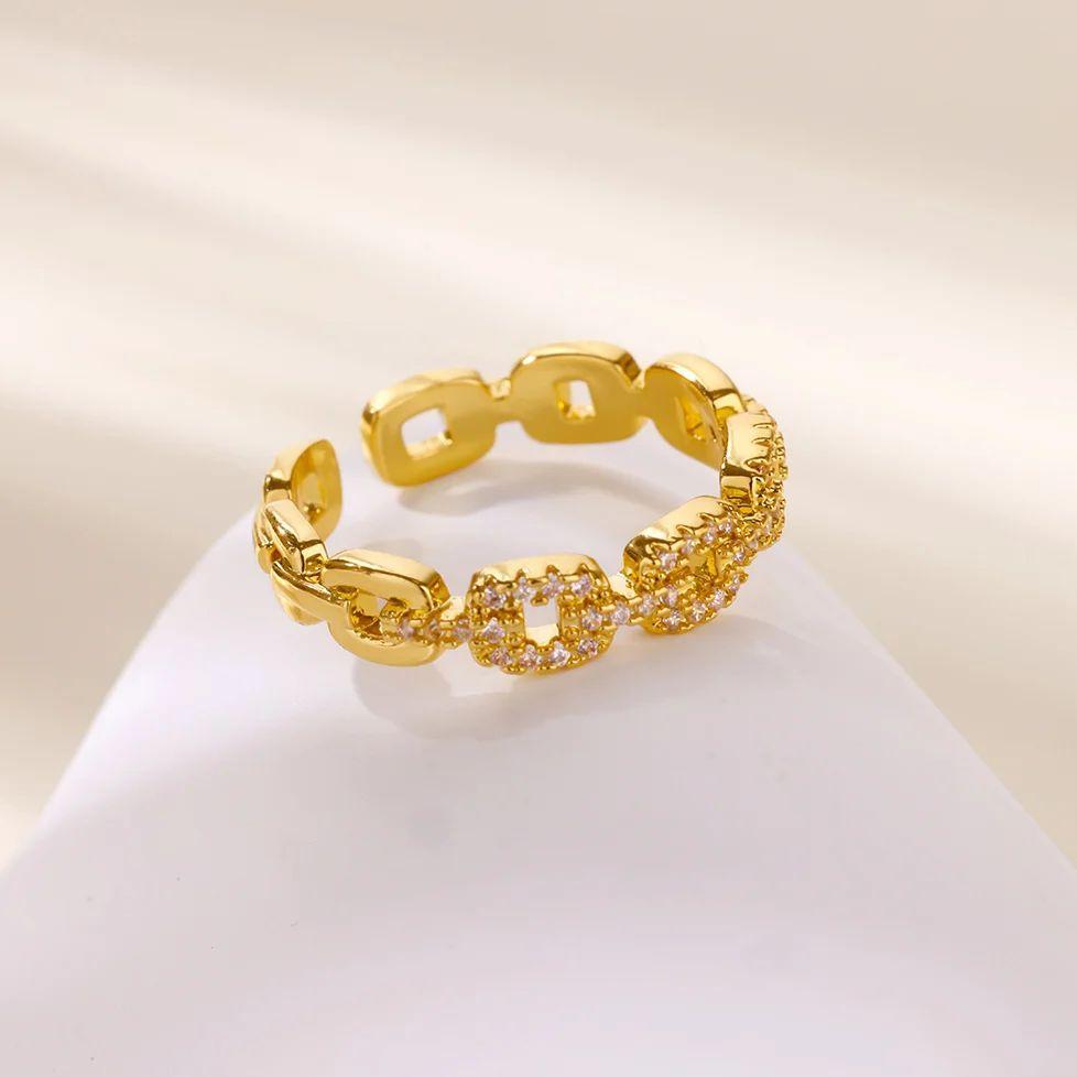 Dainty Horseshoe Buckle Stainless Steel Rings 18K Gold-plated Open Rings Women Golden Wedding Zircon Vacation Accessories Gifts