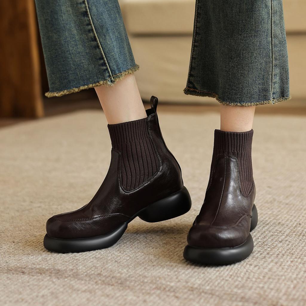40-43 Large Size Boots Thick-Soled Thick-Heeled Short Boots Women'S Autumn And Winter Wool Cigarette Boots Medium-Heeled Women'S Boots