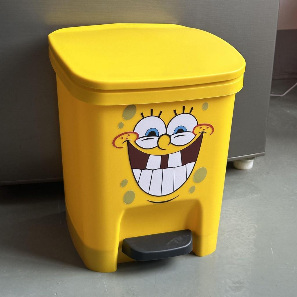 SpongeBob Cartoon Foot-Operated Trash Can with Lid for Living Room, Bedroom, Bathroom