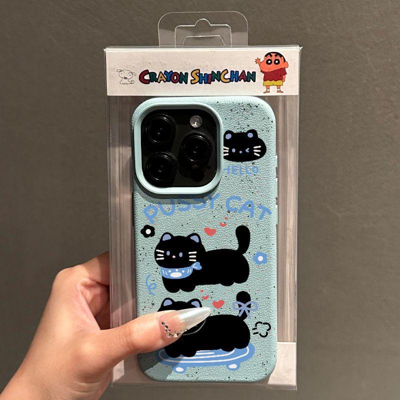 New Lychee Pattern Skateboard Cat Suitable for Apple 16 Mobile Phone Case Iphone15p Protective Case 14p Leather Pattern Soft Shell