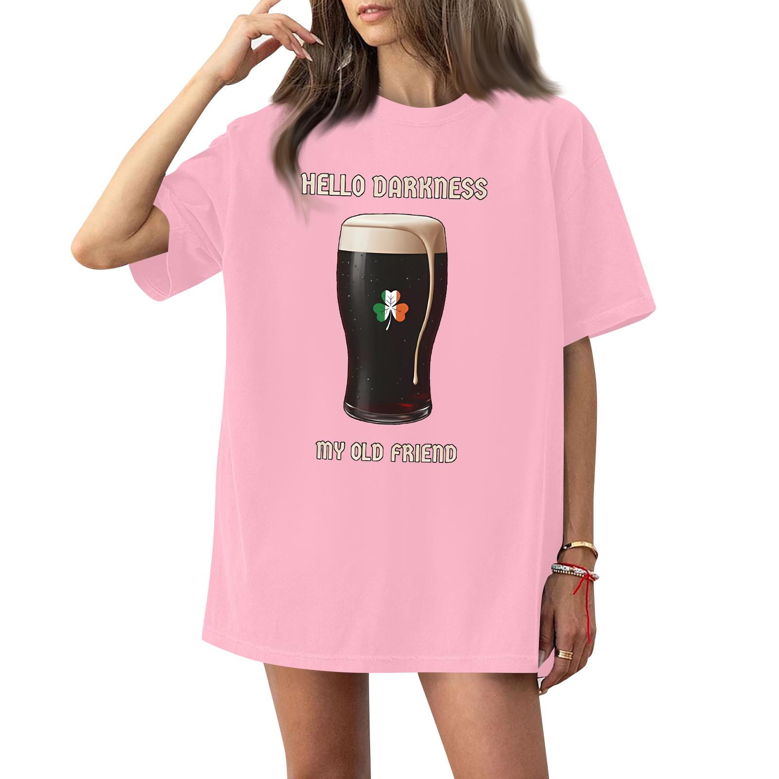 

Women s Casual Fashion Round Neck St. Patrick Print Short Sleeve T-Shirt Top XXXXXL рожевий