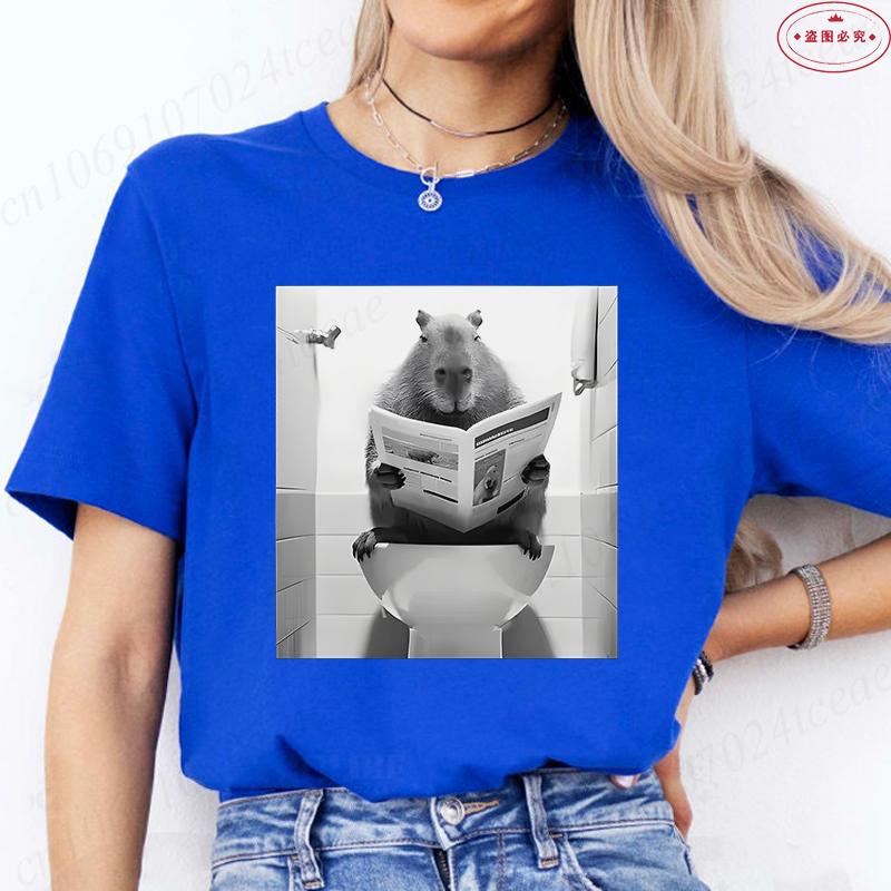 Funny Capybara Bathroom Graphic Tops for Men Women Streetwear Summer T Shirts Fashion Oversized Casual Short Sleeve Tees