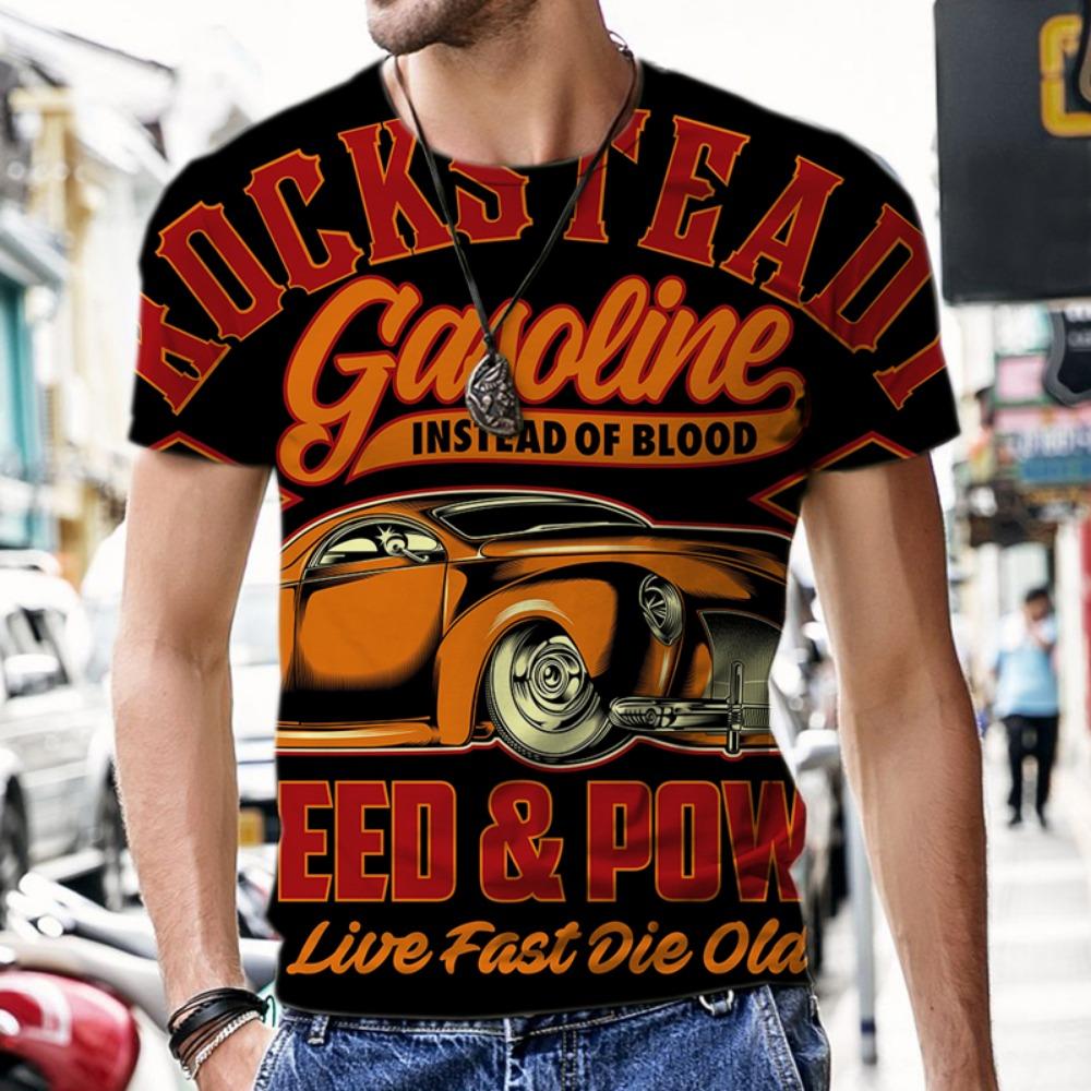 Summer Men's T-shirt Car Pattern 3D Printed Round Neck Fashion Casual Trend Short-sleeved Top Men's T-shirt Hot on the Street