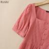 ZANZEA Women Square Collar Summer Embroidery Casual Short Sleeve Blouse