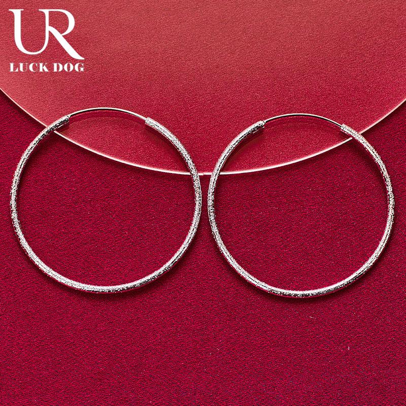 925 Sterling Silver 50/60mm Frosted Round Earrings Fashion Jewelry