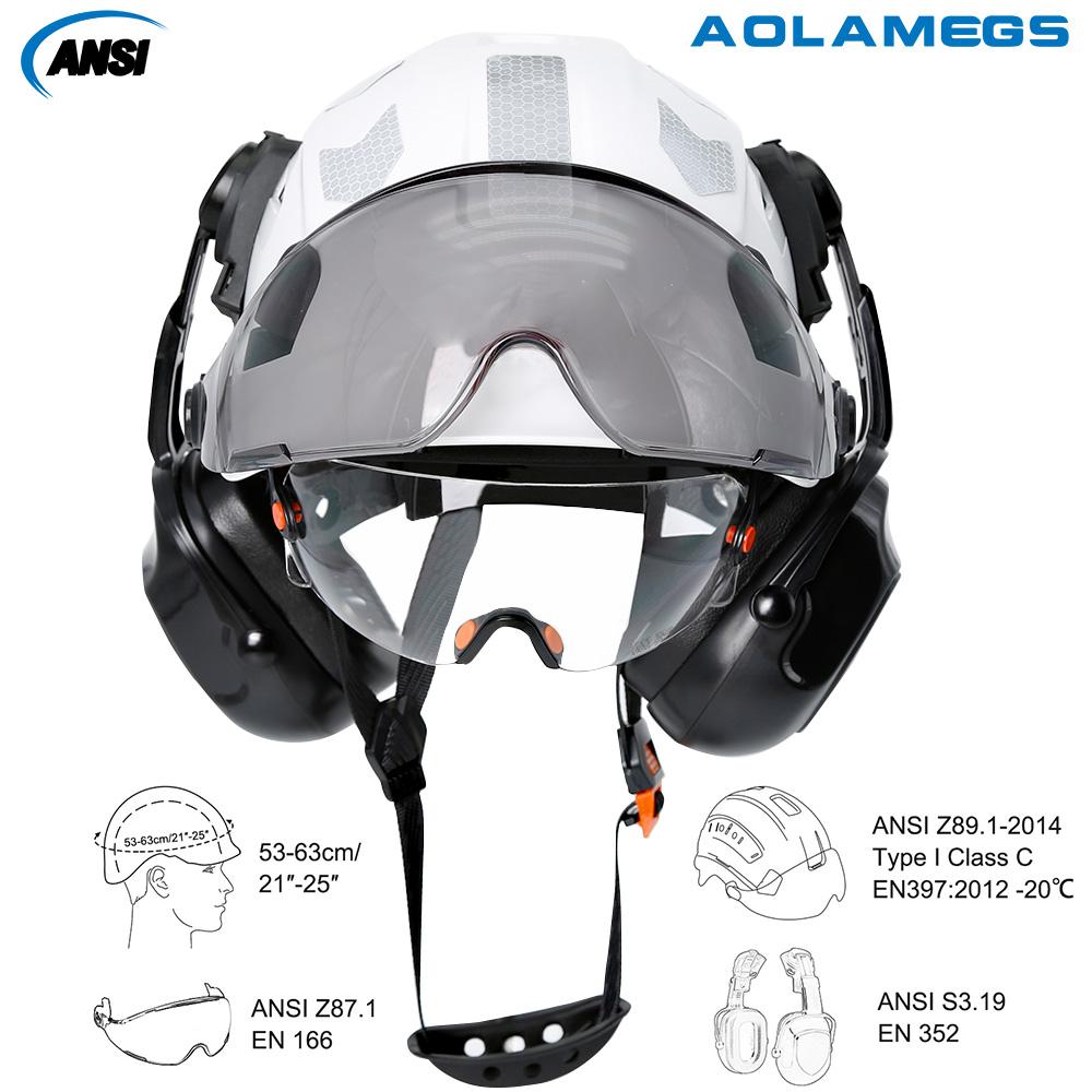 CE Construction Safety Helmet With Visor Built In Goggles Earmuffs Reflective Stickers For Engineer ABS Hard Hat ANSI Industrial
