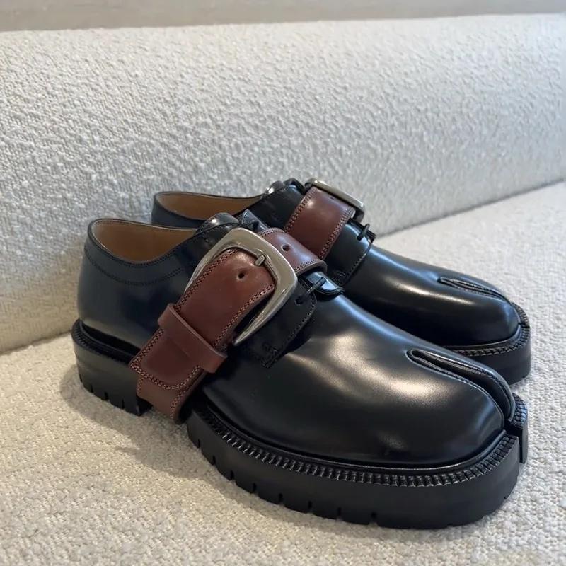 Women's Fall Winter Thick Bottom Heightening Fashionable Versatile Oxford Shoes Color Block Leather Version Ankle Strap Casual