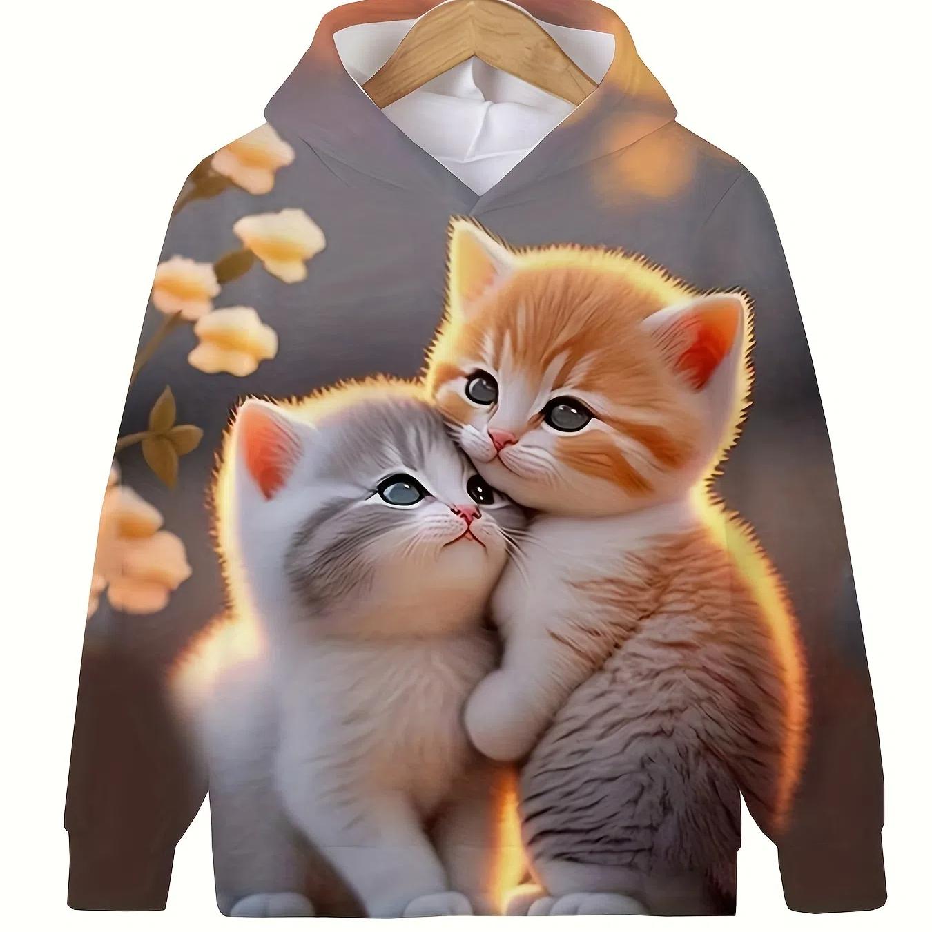 

Детская одежда Толстовки Одежда для девочек Длинные рукава Милый принт кота Повседневная детская летняя осенняя одежда Детская одежда Верхняя одежда для улицы 110CM