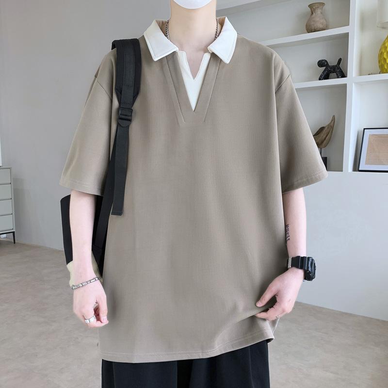 Plus Size 8XL Men's Color Blocked Lapel Polo Shirt, Men's Casual Short Sleeved T-shirt