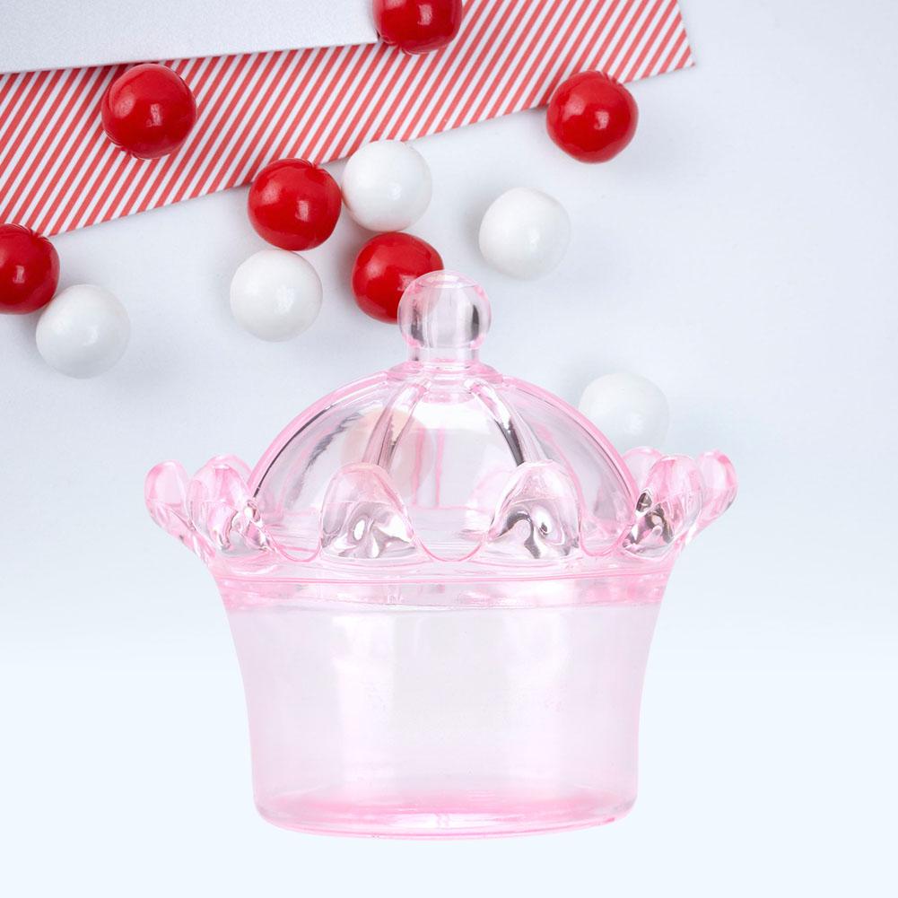 12Pcs Gift Bags Transparent Crown Plastic Box For Party Gift Chocolate Boxs;Pink: