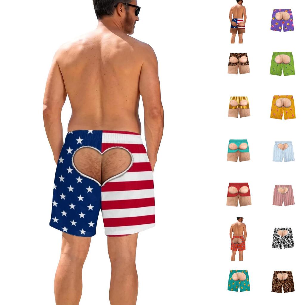 Men's Funny Print Elastic Waist Swim Trunks Beach Shorts for Pool and Beach