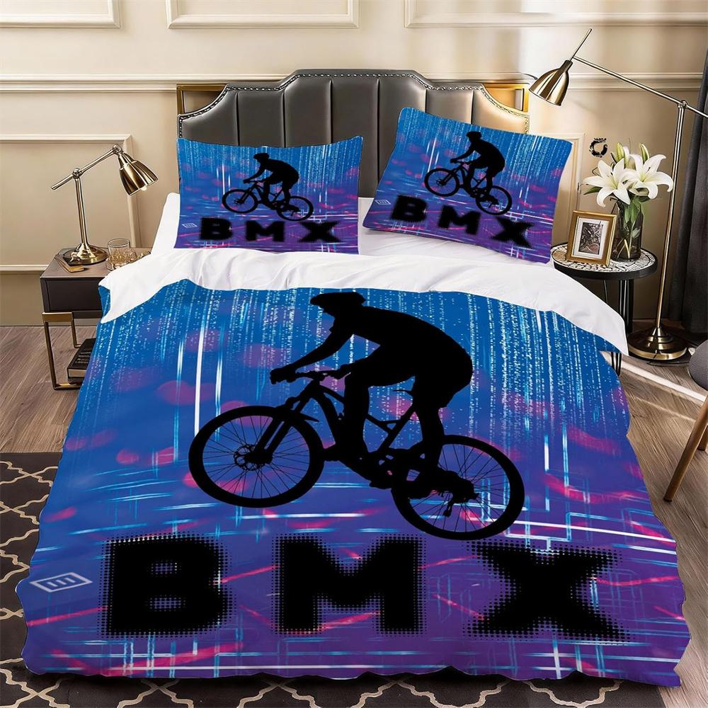 3D Bicycle Rider Duvet Cover Silhouette Bedding Super King Bed Set, Soft Microfiber Comforter Cover Printed with Zipper Closure