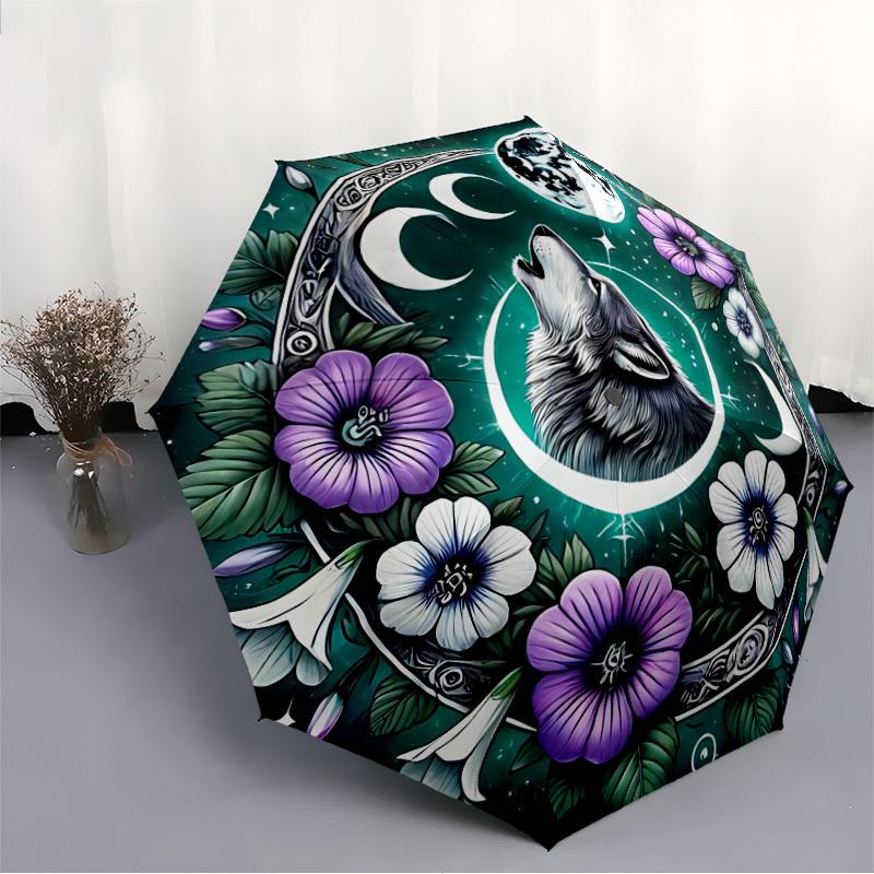 1 Stück Wolfsmond Mandala Faltbarer Regenschirm, Langlebig, Geeignet für Outdoor-Aktivitäten oder Regen, Geeignet für den Weg zur Arbeit yy251027121