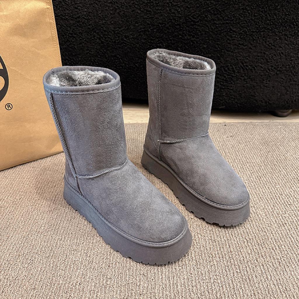 Thick-soled snow boots women's winter 2025 new fur integrated medium boots piled and thickened warm snow cotton shoes
