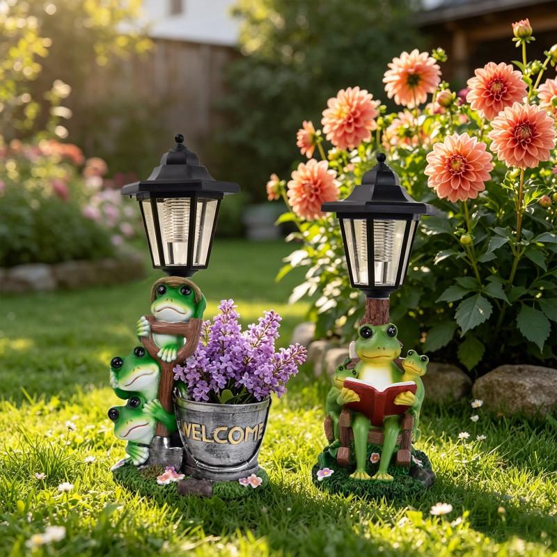 Solar-Powered Frog Family Garden Statue Resin Decor Outdoor Lawn Ornament Modern Home Dcor Night Light