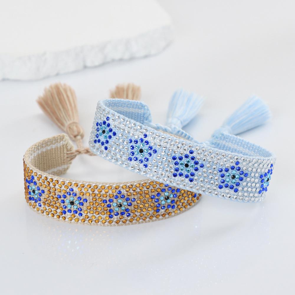 Devil's Eye Rhinestone Friendship Bracelet - Blue Eye Handmade Tassel Bracelet