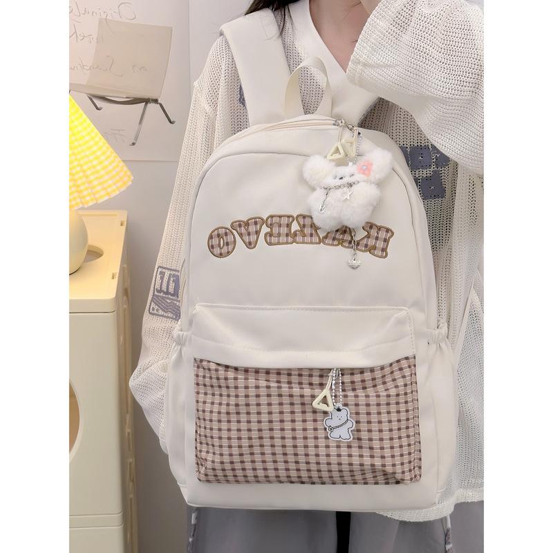 Contrasting colors cute versatile schoolbag female college student cute simple fashion backpack female junior high school student lightweight backpack