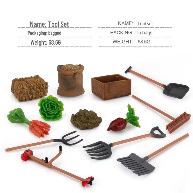 

Набір фермерських інструментів ручної роботи: Вилка для корму, газонокосарка, щітка, аксесуари для корму для робочого столу Симуляція столу з піском