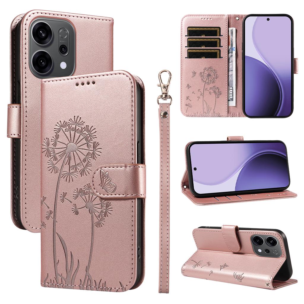 For Oppo Reno14 5G (China)/Oppo Reno14 F 5G/Oppo Reno14 5G (Global) Leather Wallet Case with Strap Dandelion Imprint Phone Stand Cover