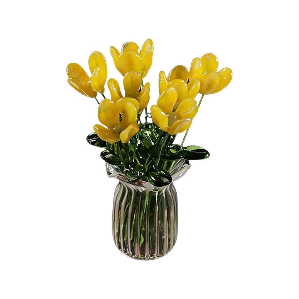 Glasblumen in Vase, Glasblumen in Vase mit Stielen, 7 Farbige Miniatur-Glasblumen, Glasblumenstrauß zum Muttertag