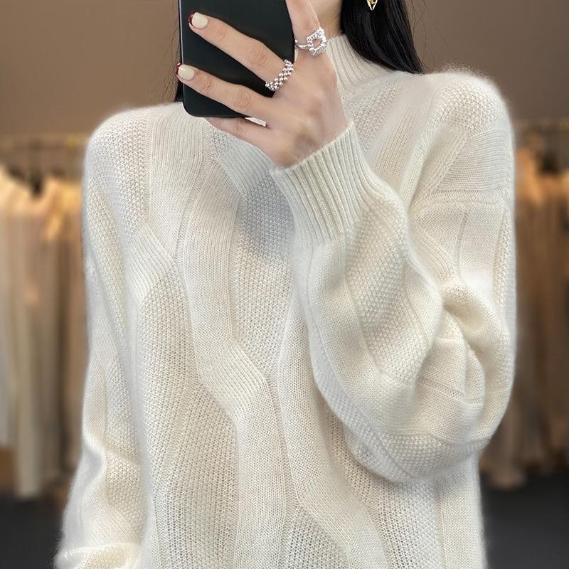 

Turtleneck Sweaters for Women Thickened for Autumn and Winter Loose Large-sized Knitted Sweaters In Solid Colors Trendy Long-sleeved Pullovers S белый