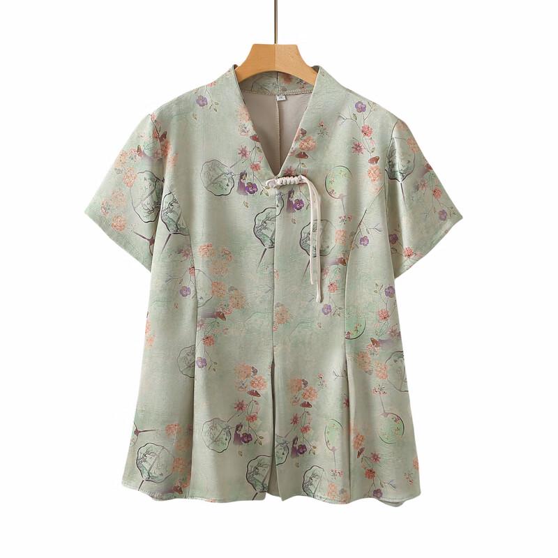 Elderly Women's Ice Silk Short Sleeve V-Neck Top