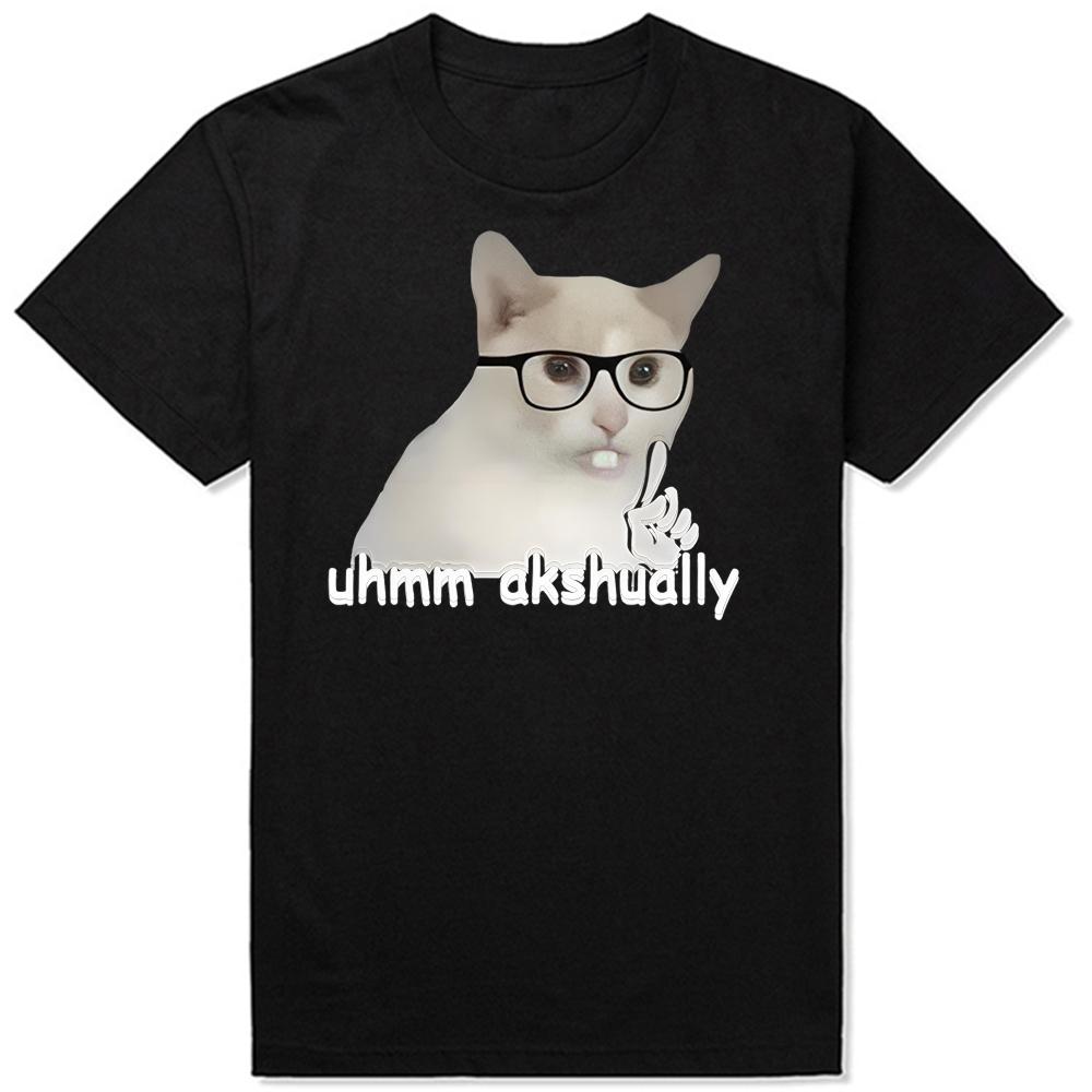 Summer T Shirt Um Actually Funny Nerd Cat Meme Graphic Short Sleeve Tshirts Men Women Oversized Top Unisex Clothing