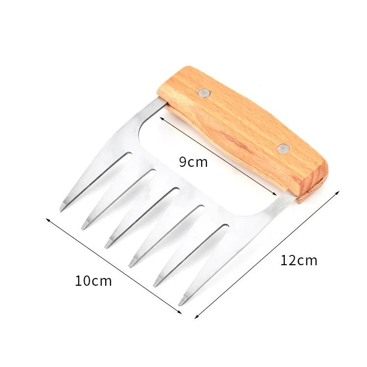 Stainless Steel Bear Claw Shaped Meat Shredder Strong Sharp BBQ Grill Tool Beech Wood Handle Heat Resistant Barbecue Forks