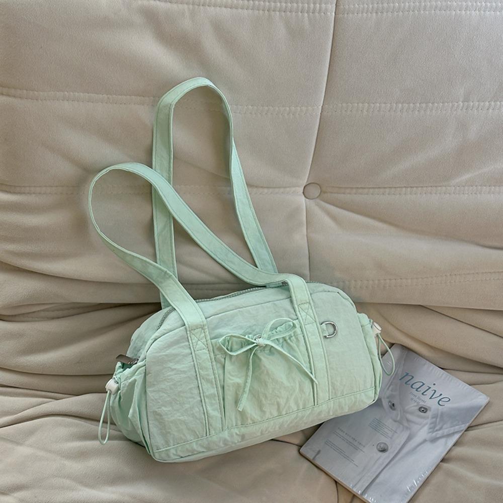 

Women Handbag Bow Nylon Shoulder Bag Korean Style Travel Luggage Bag Sweet Mommy Bag Yoga зелёный