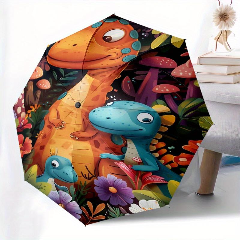 Dinosaur Forest Theme 8 Bone Hand Automatic Folding Umbrella, Compact and Portable Design, A Perfect Gift for Birthday, Christmas or Busines