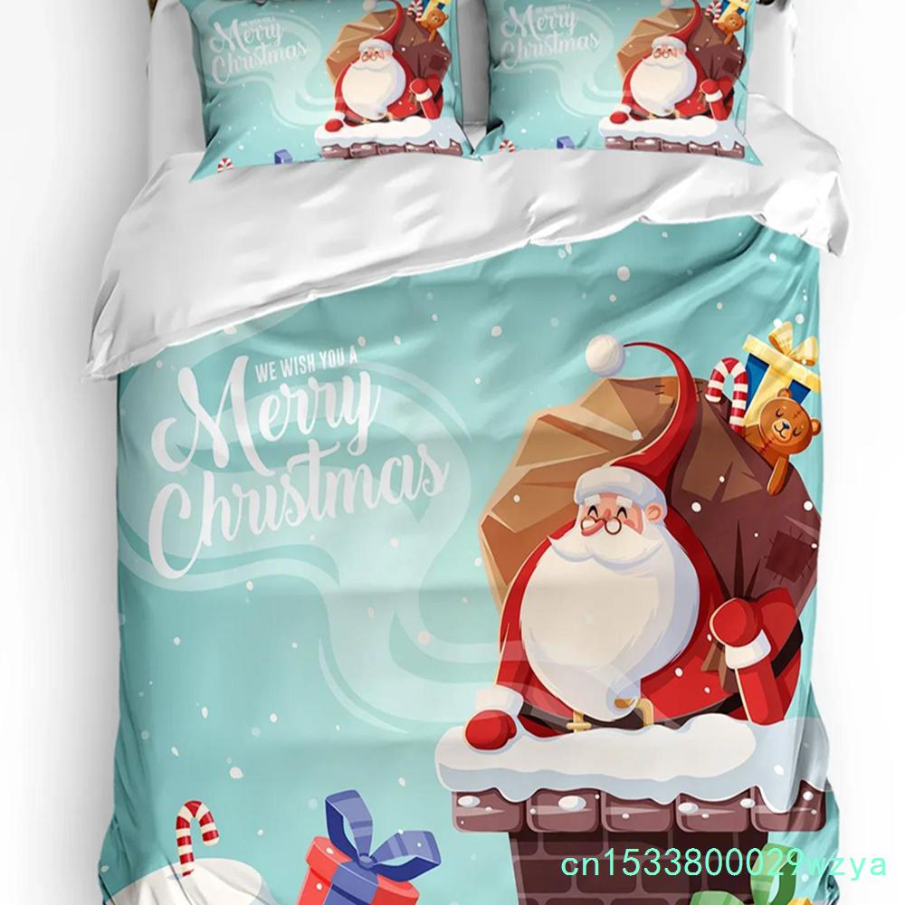 Christmas Winter Snowman Season Pine Trees Bedding Set 3pcs Duvet Cover Pillowcase Quilt Cover Double Bed Set Home Textile
