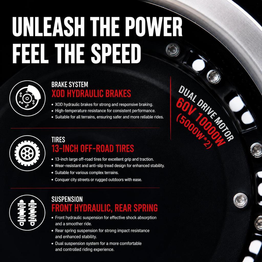 X14 Pro 5000W*2 Dual Motors Electric Scooter 60V 50Ah Lithium Battery 80km/h 120km Range 13-inch Off-road Tires