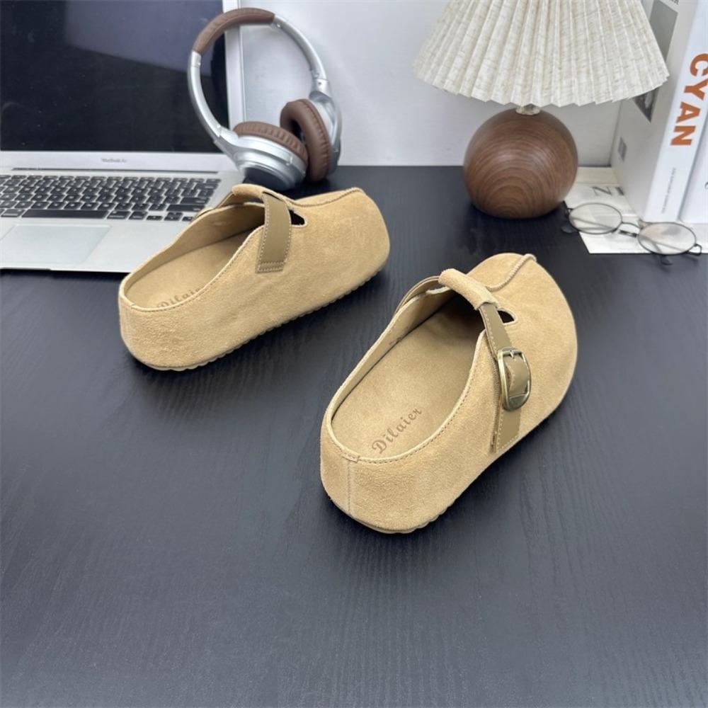 Platform Slippers Woman Retro Thick Bottomed Bag Head Belt Buckle Slippers Women's Heightened Bag Head Slippers about 6cm High