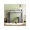 Lit mezzanine - MUVOE - 90 x 200 cm - Bois gris - Bureau d'ordinateur - Casier de rangement