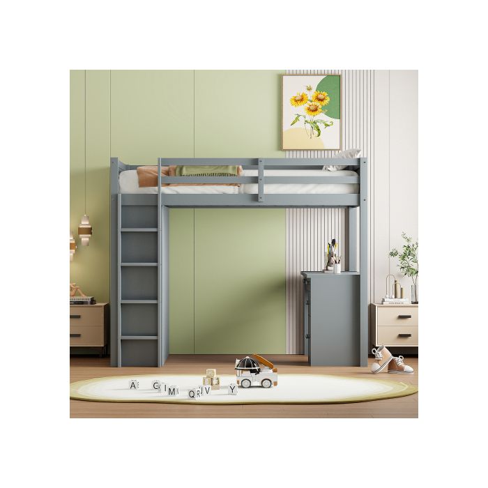 Patro - MUVOE - 90 x 200 cm - Šedé dřevo - Počítačový stůl - Úložný prostor