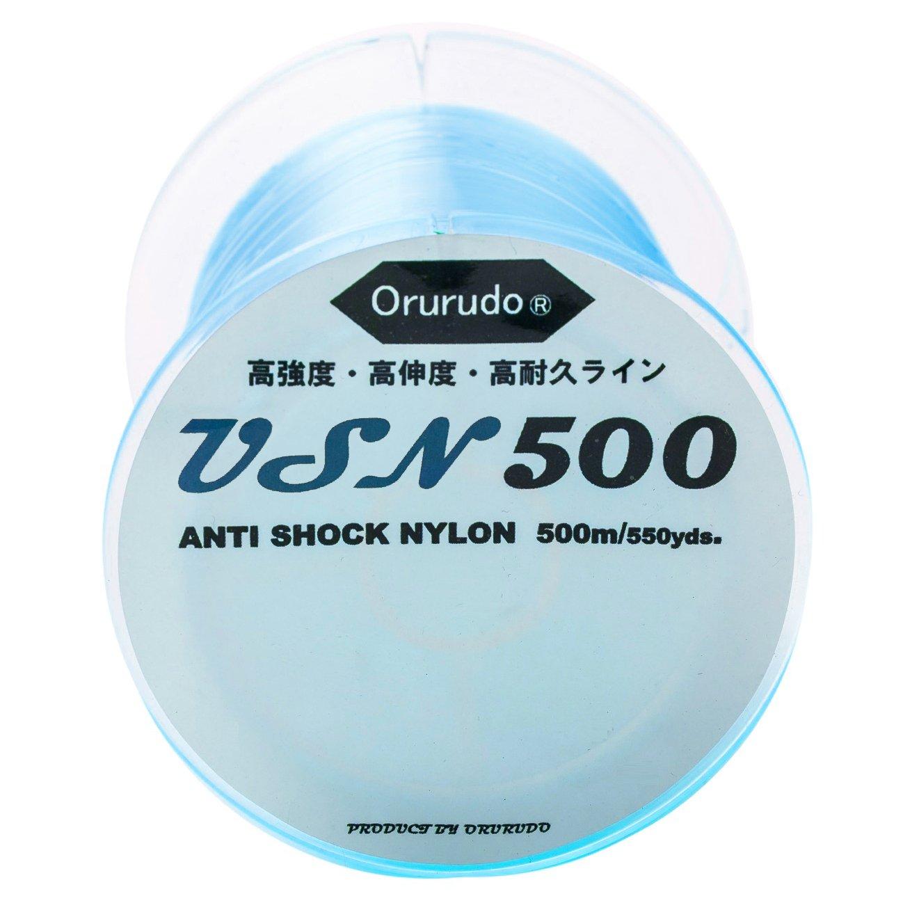 

Orurudo Fishing Tackle Nylon Line USN500, Anti-Shock Nylon [Ultra Soft Nylon], High Elongation, High Strength, and Durability, Line Color Blue, Size