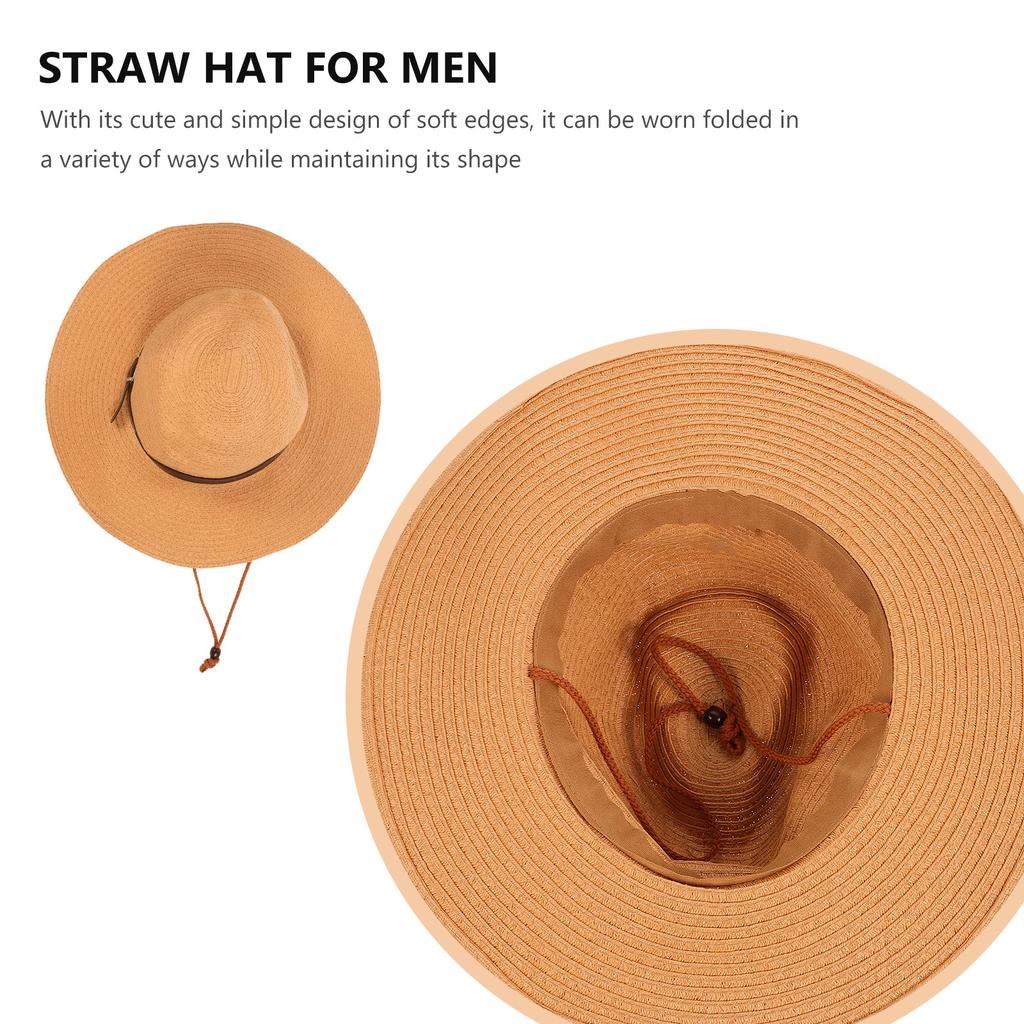 Herren Breiter Rand Stroh-Sonnenhut Khaki Schlapp faltbar Leicht atmungsaktiv Strand Wandern Garten Rennsporttag Mütze Breiter Rand Hut