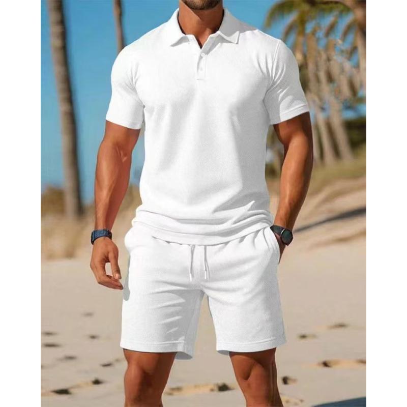 

Men Polo Shirt And Shorts Set 2 Pieces Solid Casual Short Sleeve Summer Beach Outfit S