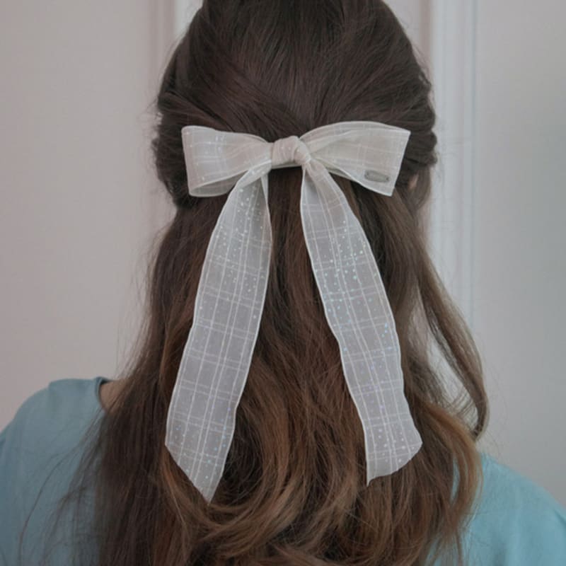 

MERRYMOTIVE Pearly check ribbon hairpin (2color) Ivory