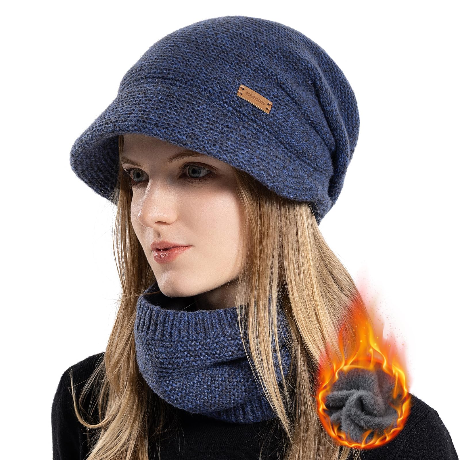 

Комплект SIVAN для шеи для максимальной зимней классики вязаная шапка с козырьком и шапка с ворсом для холода и ветра без однотонной женской грелки, 2 предмета для тепла. Очень толстый