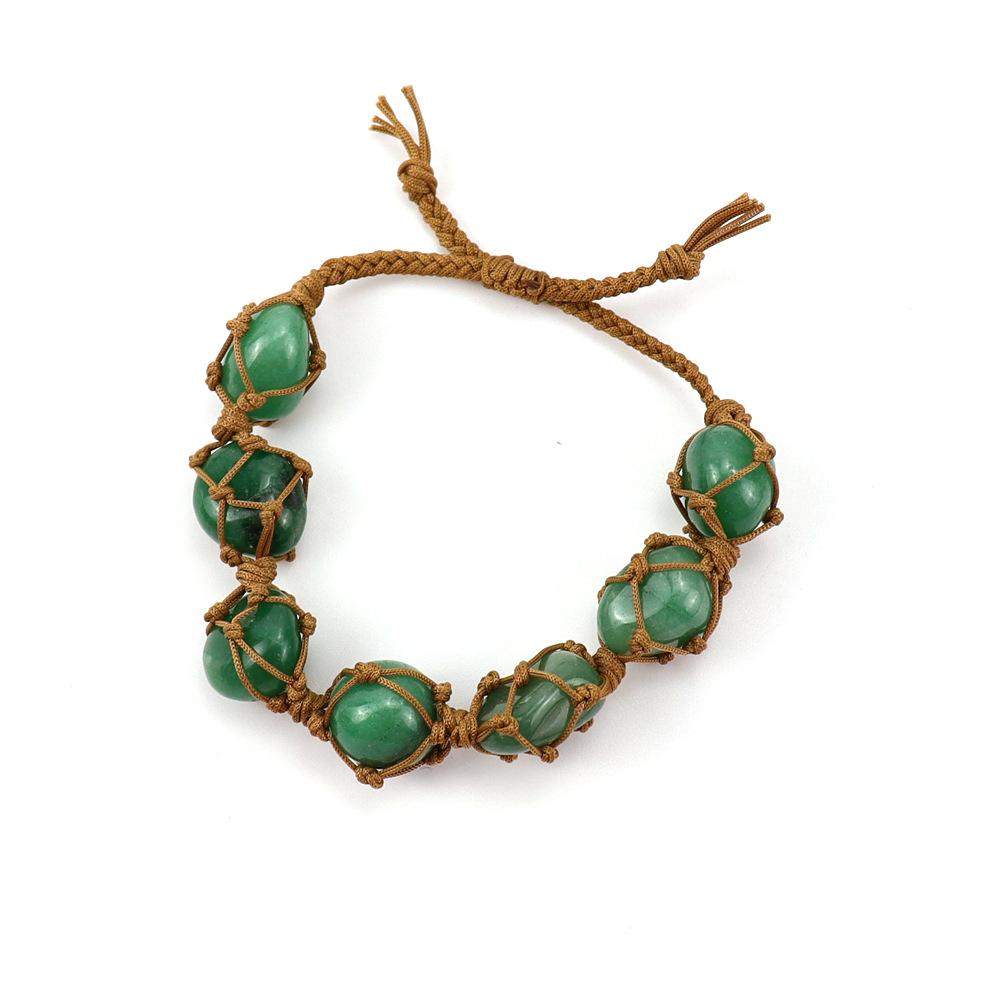 Natural Crystal Rough Stone Mesh Pocket Woven Bracelet Bracelet, Women'S Brown Rope Hand-Woven Colorful Crystal B89