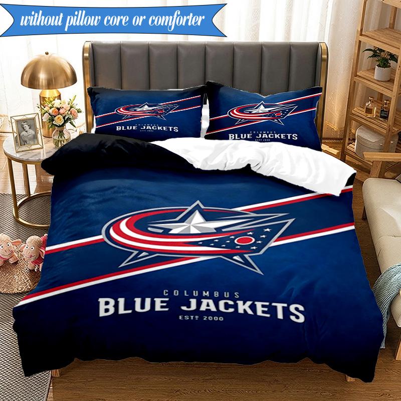 3PCS Columbus Blue Jackets Logo Bedding Set,Including 1pc Duvet Cover And 2pcs Pillowcases Perfect for Bedroom, Dormitory, Fan Christmas Gift