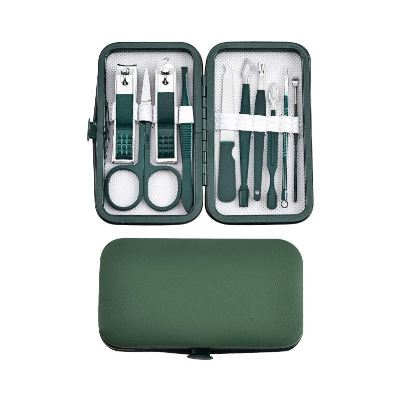 18-Piece Dark Green Slant Mouth Nail Clipper Manicure Set