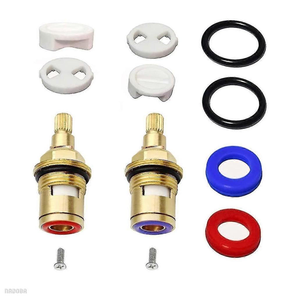 Replacement Brass Ceramic Stem Disc Cartridge Faucet Valve Quarter Turn 1/2" For Bathroom Kitchen Tap (1 Pair Hot & Cold)