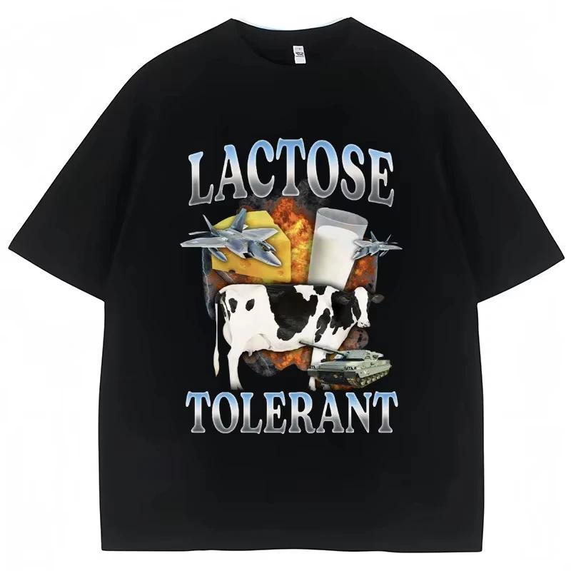 

2025 Summer Lactose Tolerant Funny Milk Print T Shirt Men Women Retro Fashion Short Sleeve Cotton Summer Casual Humor T Shirts 4XL