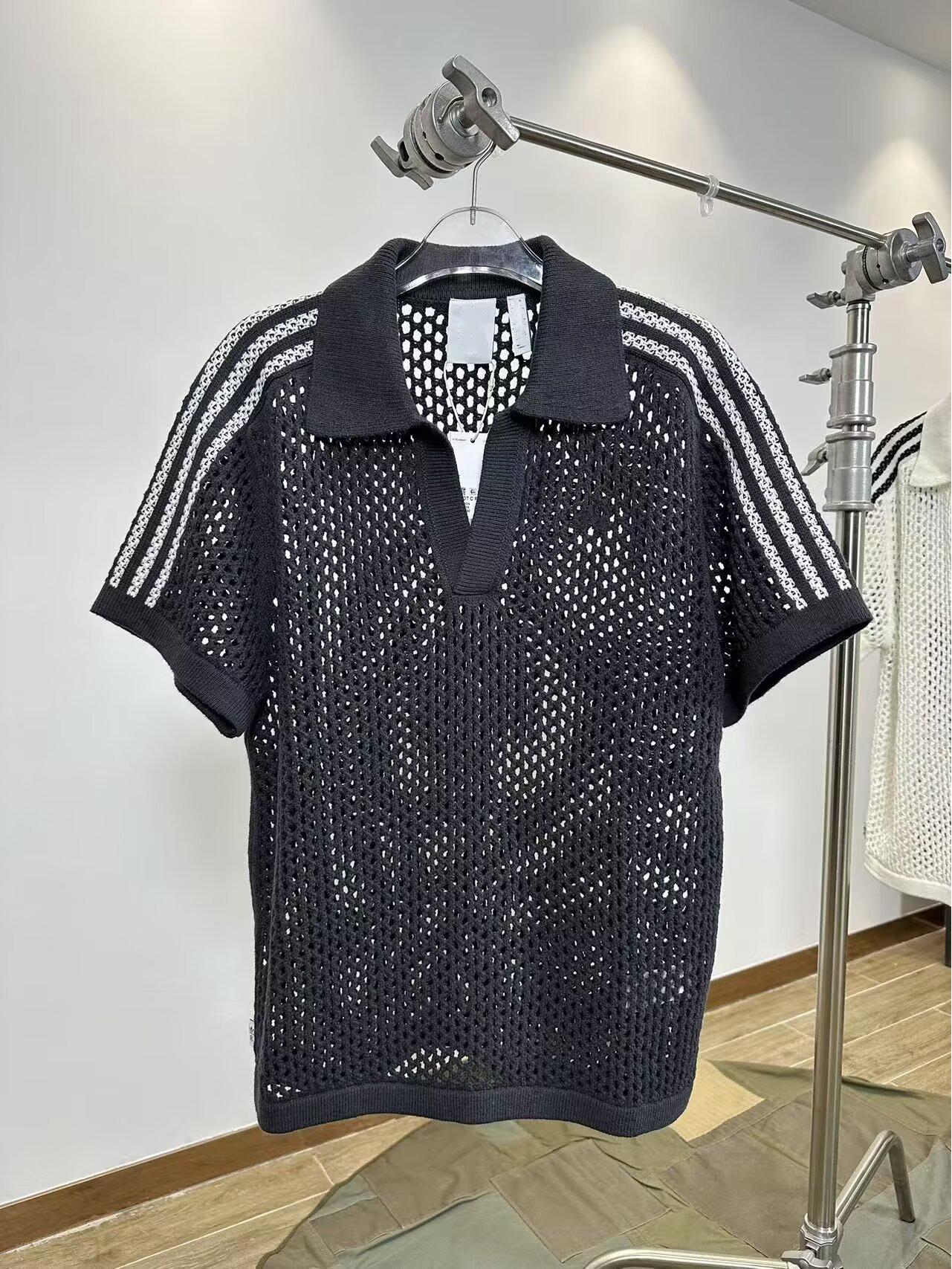 

Korean Style Blue Hollow Knit Polo - Refreshing Spring/Summer Short Sleeve Casual Top XL чорний