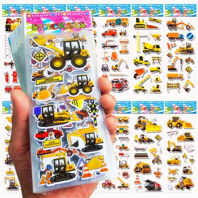 10 Feuilles Autocollants Véhicules d'Ingénierie 3D pour Enfants Autocollants Gonflés Enfants Garçons Filles Récompense Enseignants Scrapbooking Cadeau Jouets